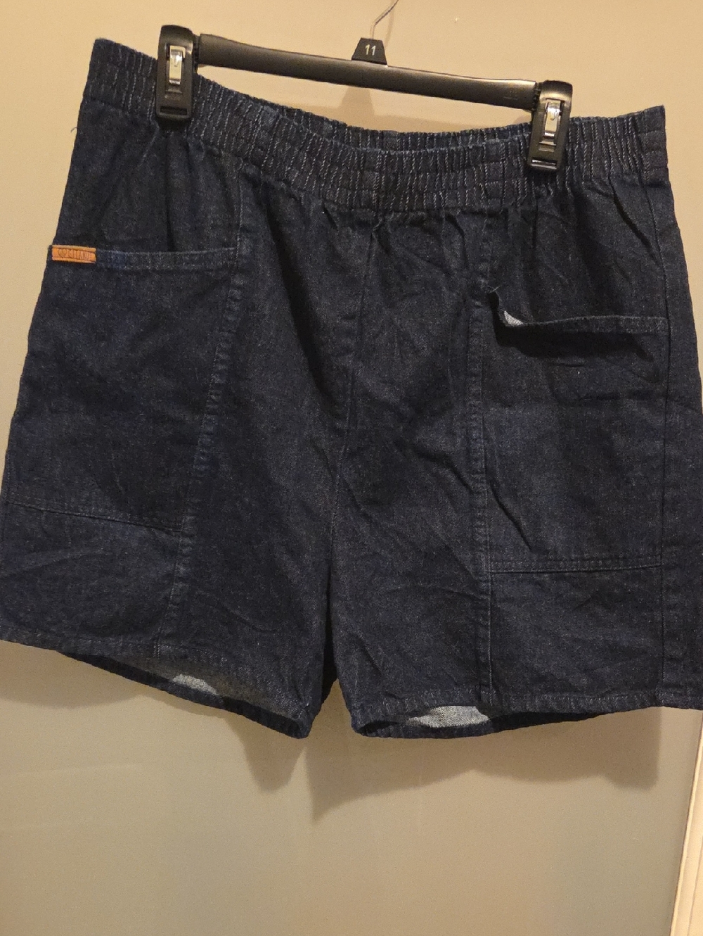 Elastic-Waist Denim Shorts - Dark Blue